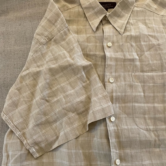 Neiman Marcus Collection Made in Italy Check Print Short Sleeve Linen Shirt L - Picture 3 of 5